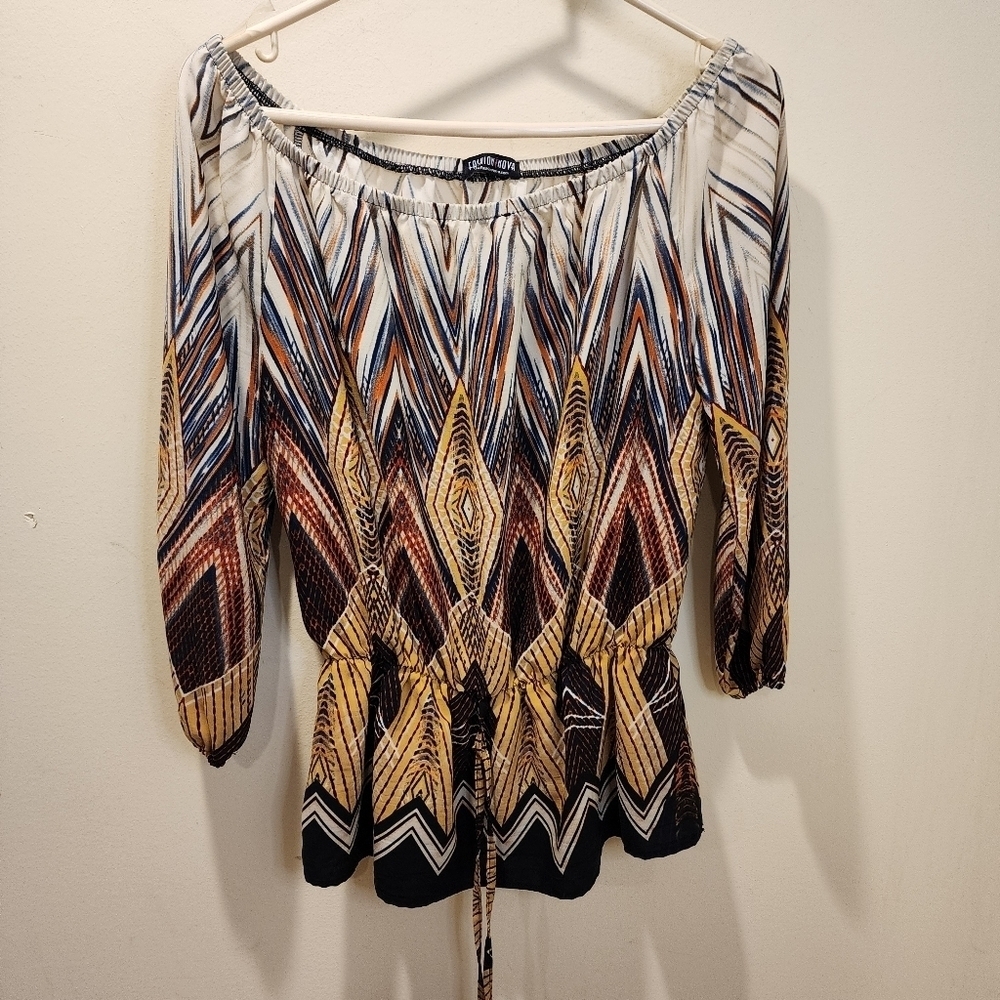 FASHION NOVA multicolor patterned quarter Sleeves peasant casual blouse …